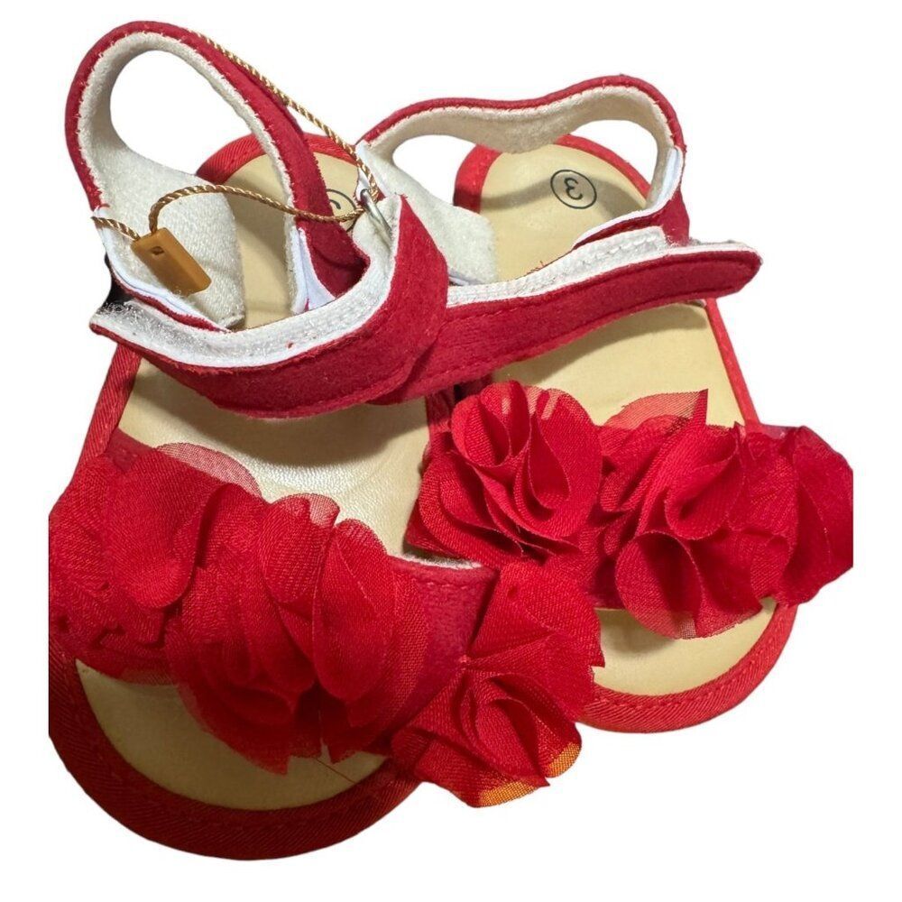 Red Flower Open Toe Sandals Infants Size 3 NWOT